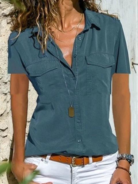 Solid Color Deep V-Neck Slim Shirt