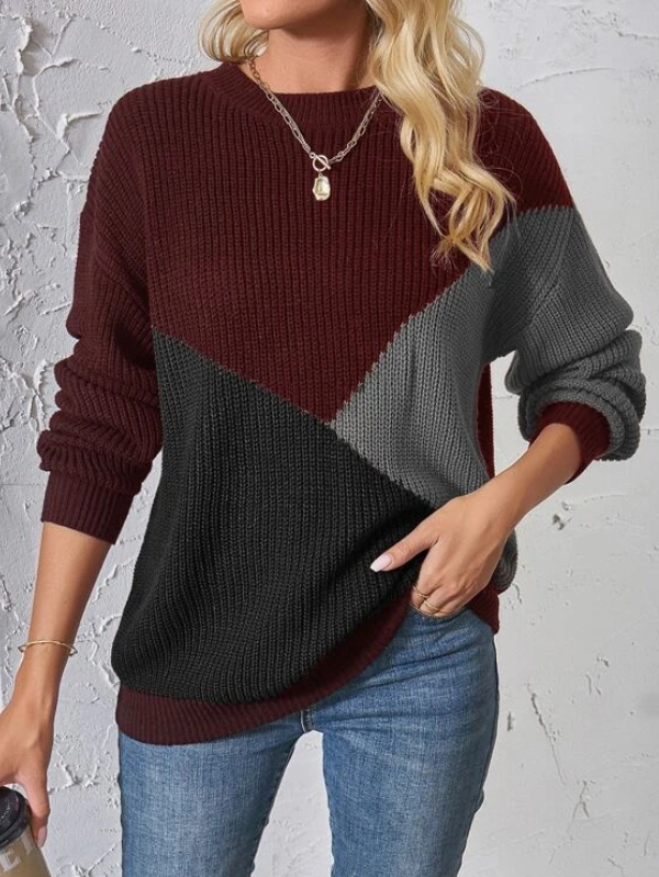 Color Block Drop Shoulder Sweater
