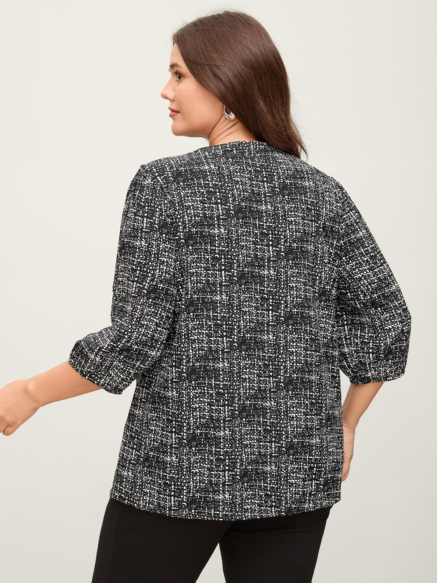 Tweed Print Knot Neck Blouse