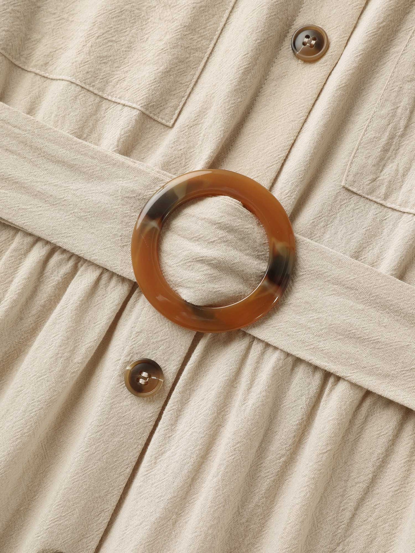 Pure Cotton Button-Front Belted Midi Dress