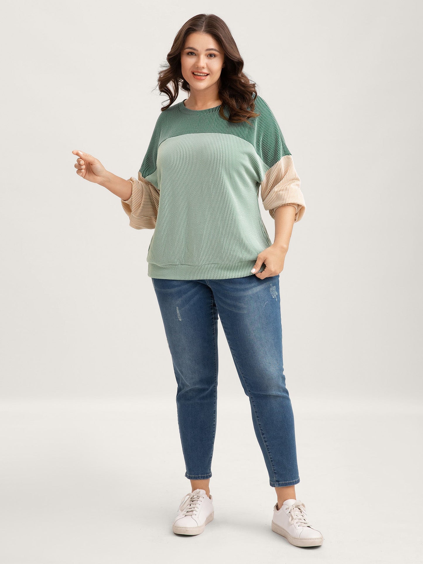 Color Block Textured Drop Shoulder Sweatshirt