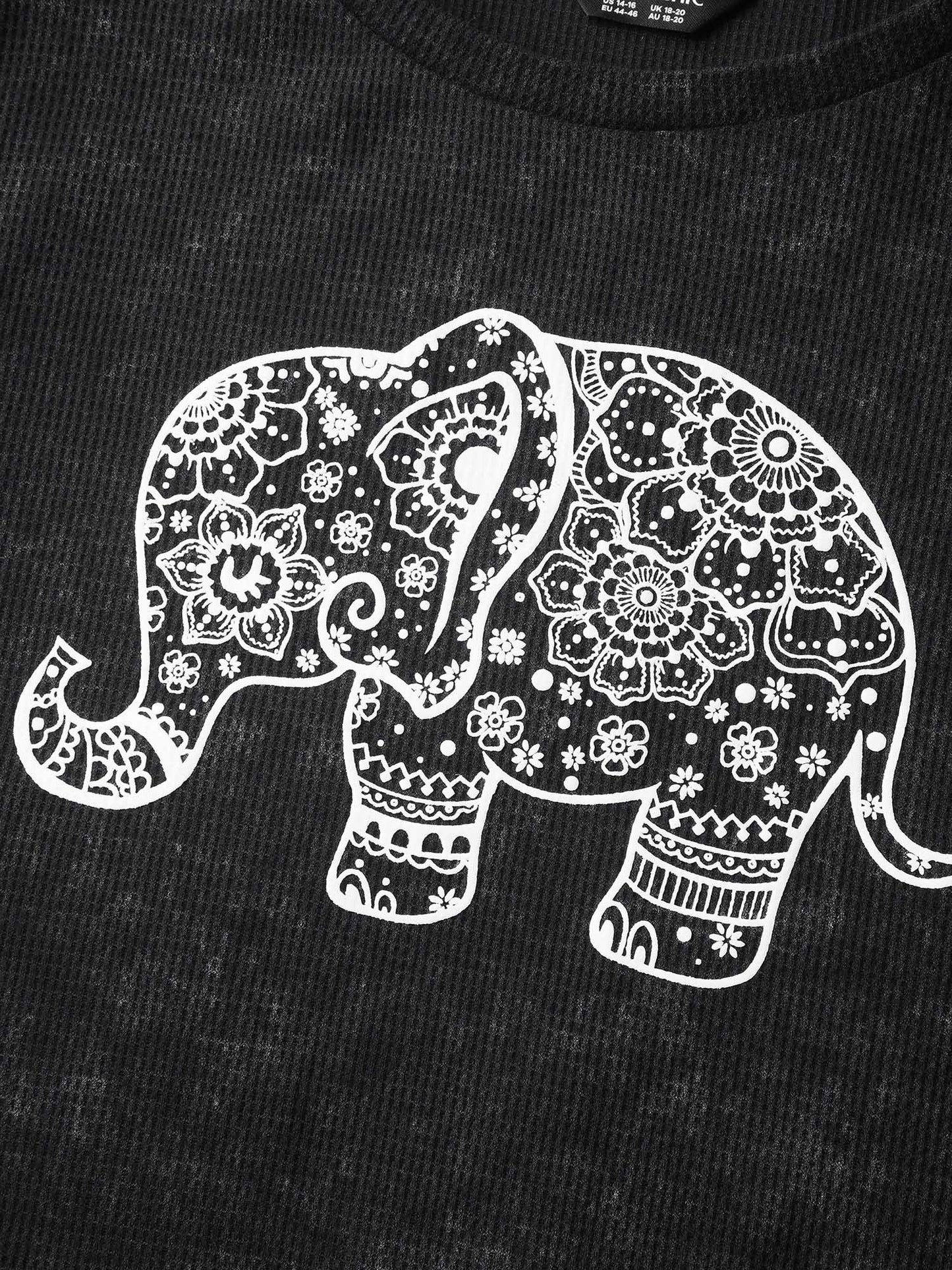 Vintage Elephant Motif Waffle Woven Sweatshirt