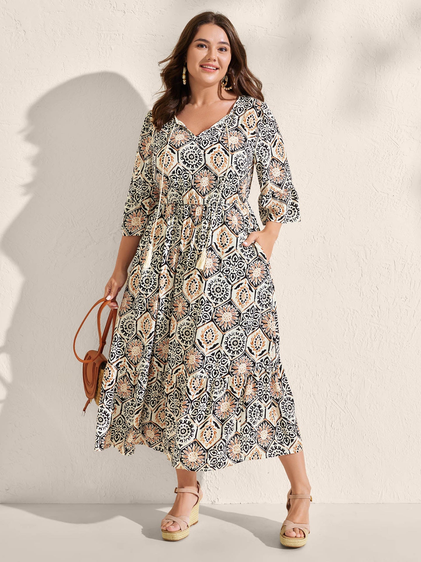 Ornate Print Neck-Tie Maxi Dress