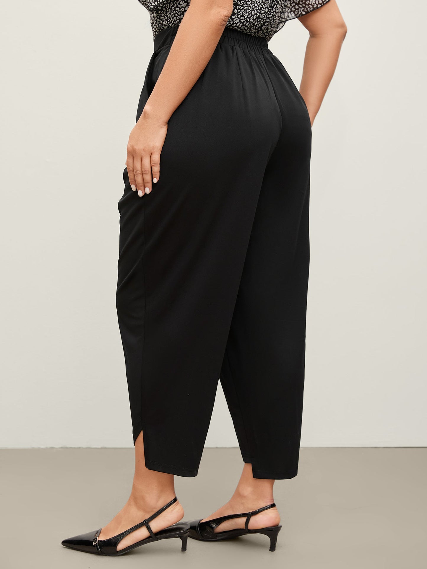 Split Curvy Hem Straight-Leg Pants