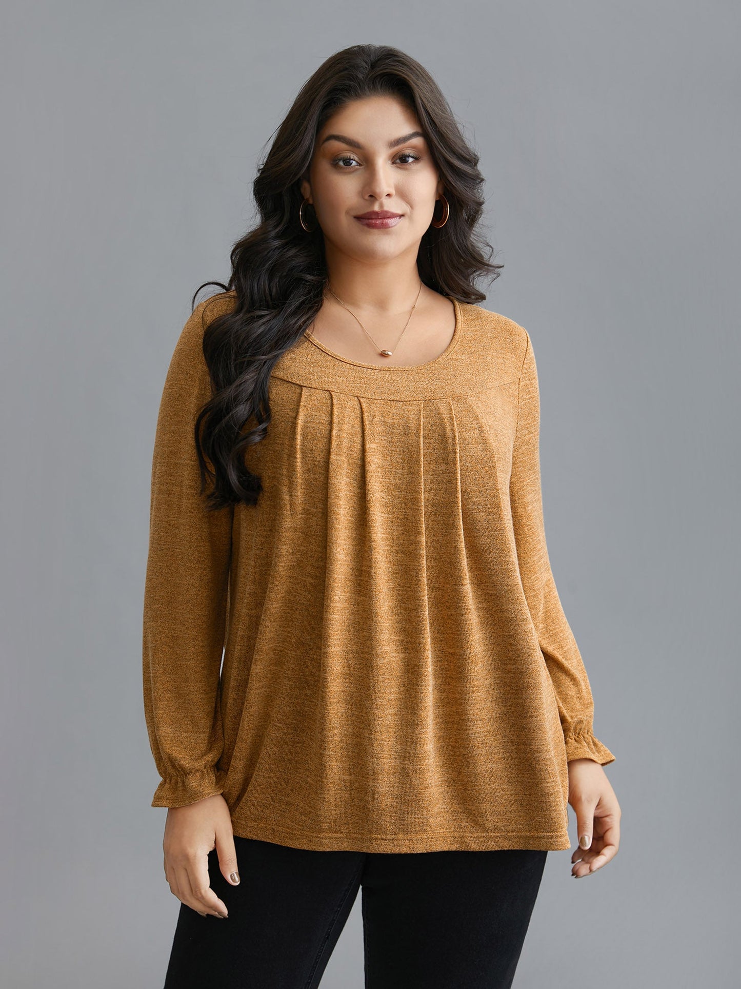 Round Neck Heather Pleated T-shirt