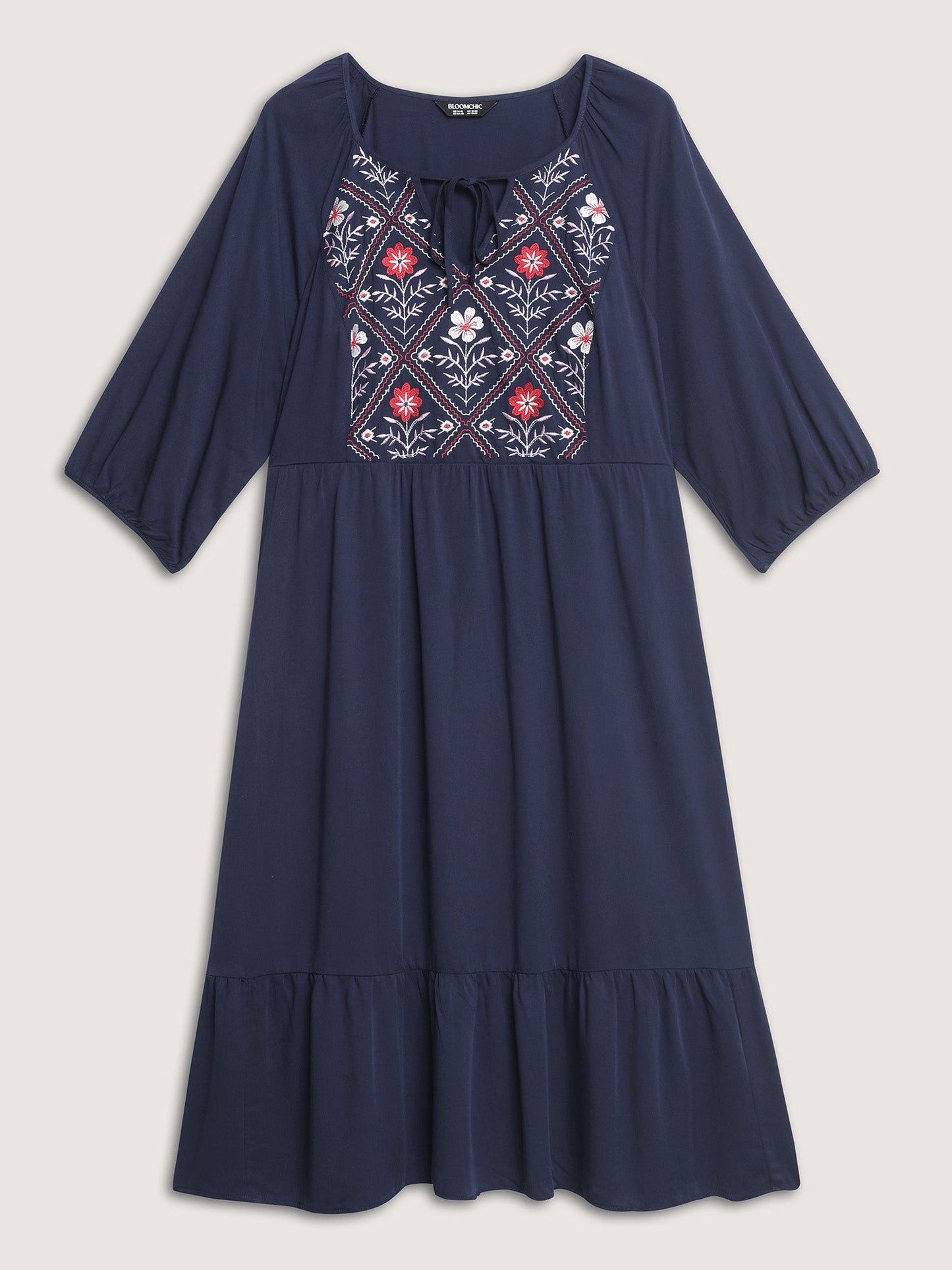 Floral Embroidery Pockets Midi Dress