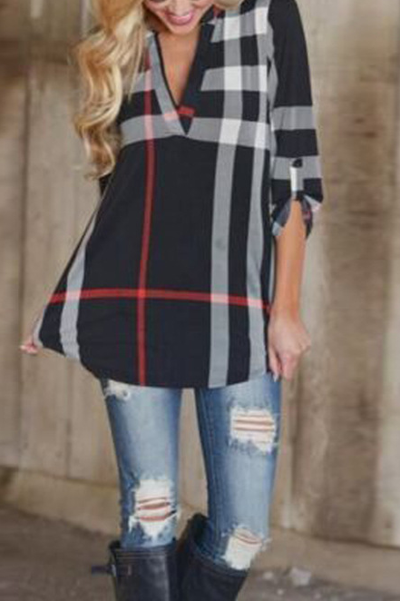 Fashion Plaid Printed V-Neck Cropped Tops