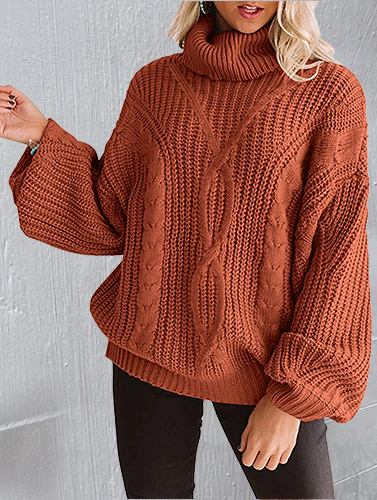 Women's Long Sleeve Turtleneck Chunky Knit Loose Sweater
