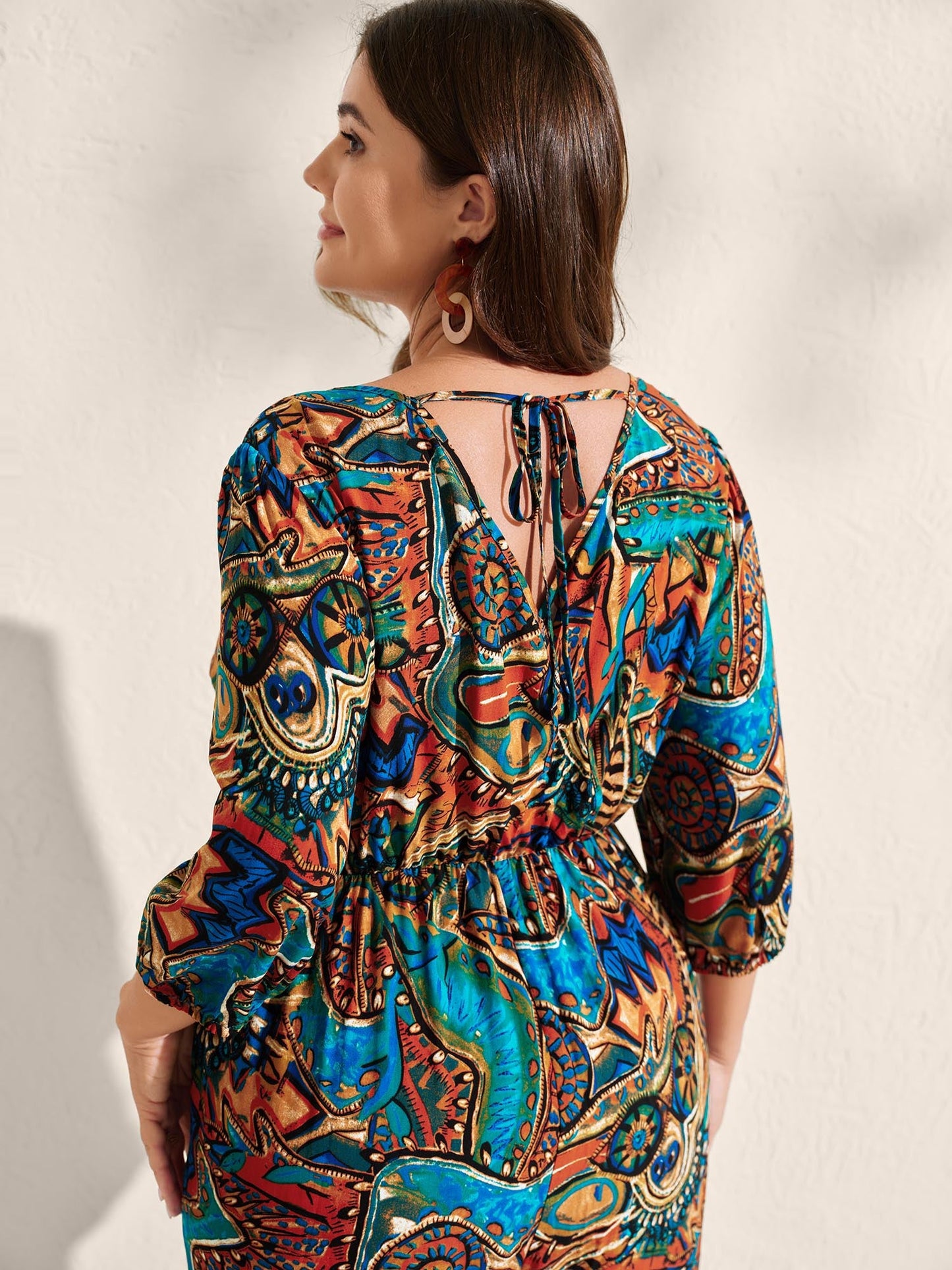 Graffiti Print Pockets Backless Tie Jumpsuit