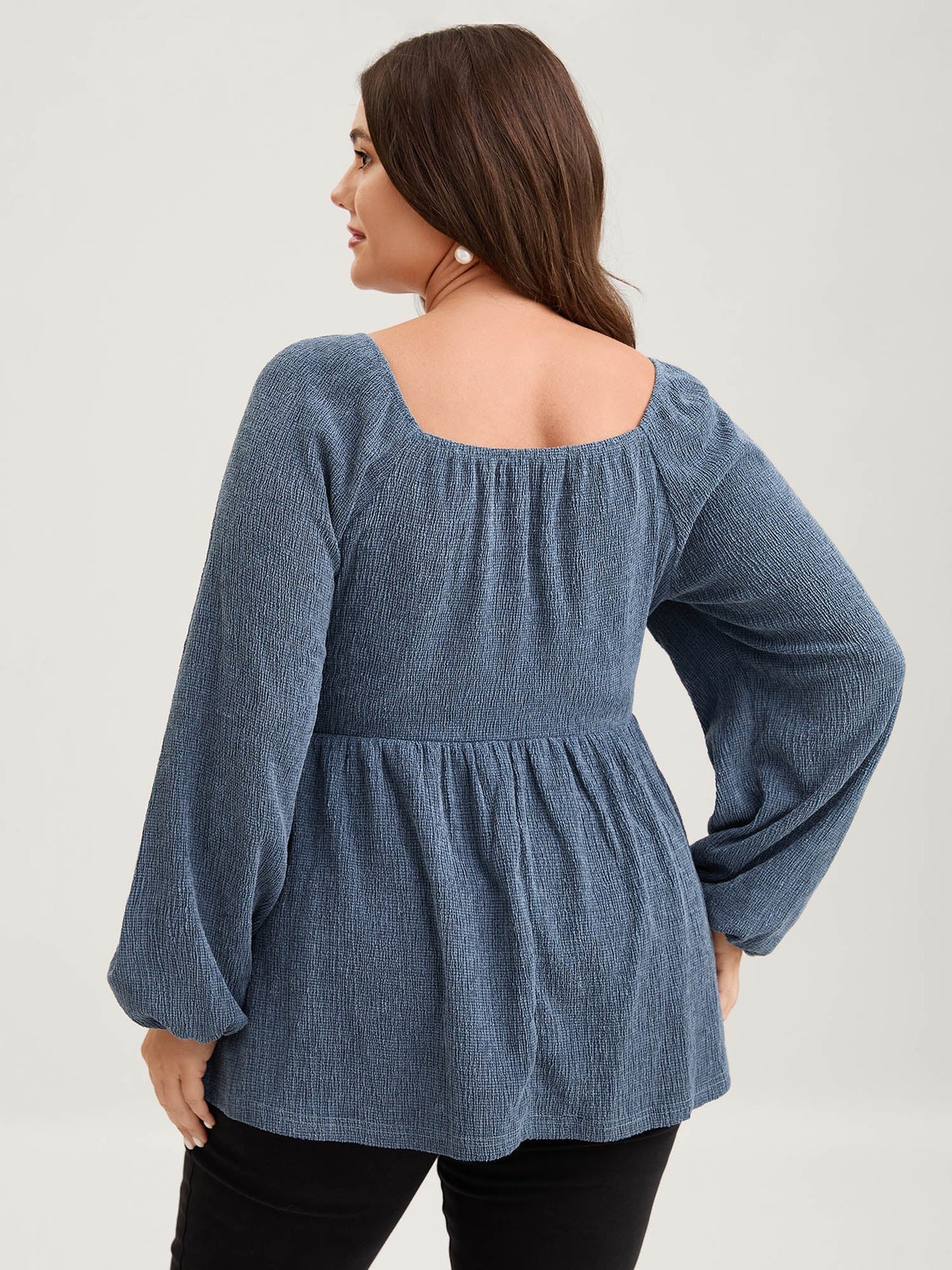 Ribbed Gathered Square Neck Knit Top