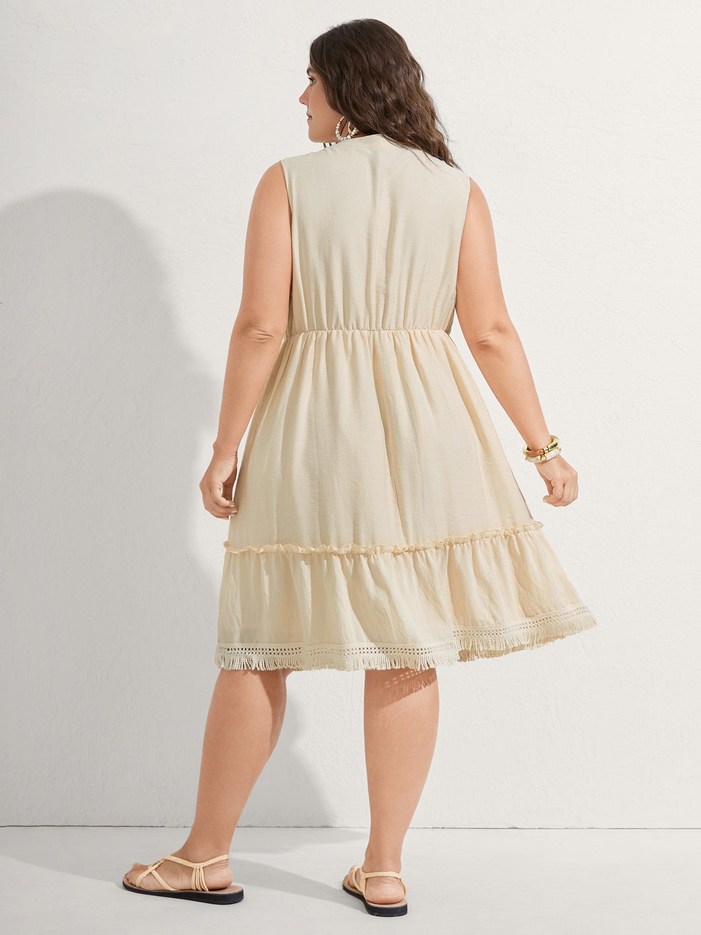 Pure Cotton Tassels Lace Midi Dress
