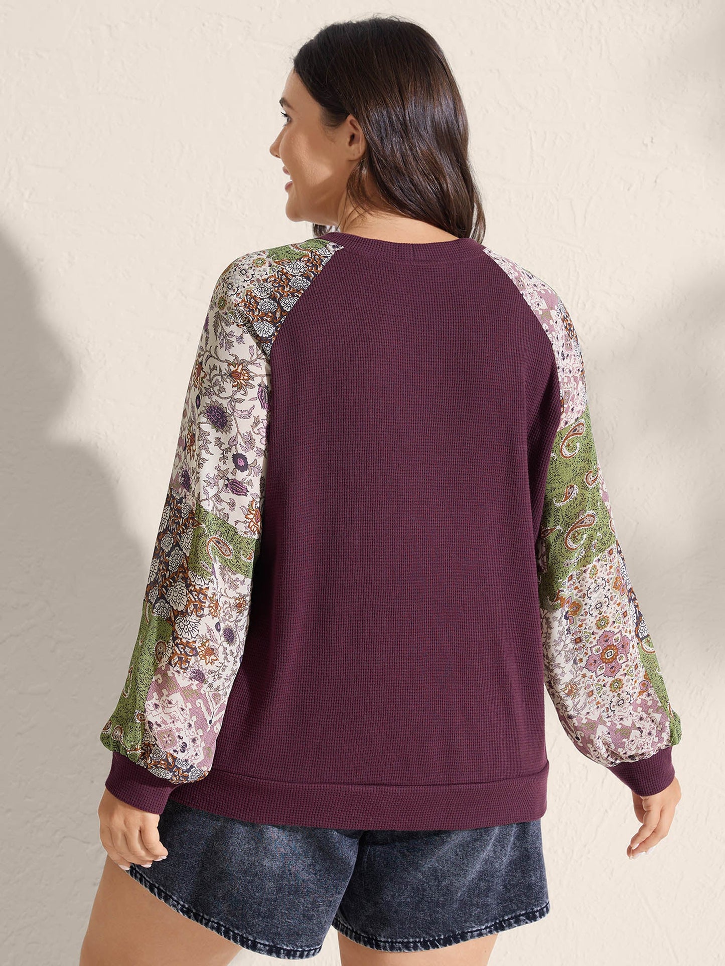 Paisley Print Textured Wrap Like Sweatshirt