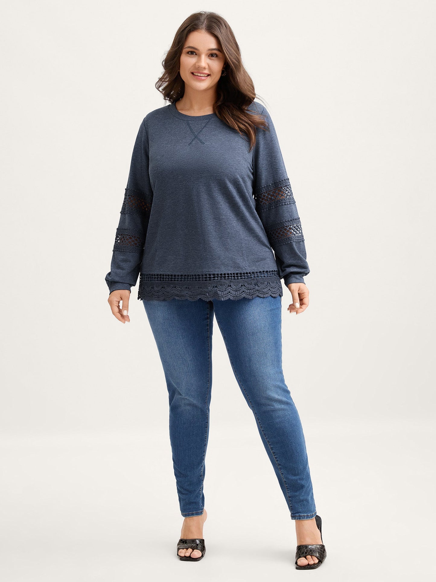 Lace Trim Cut-Out Patchwork Sweatshirt