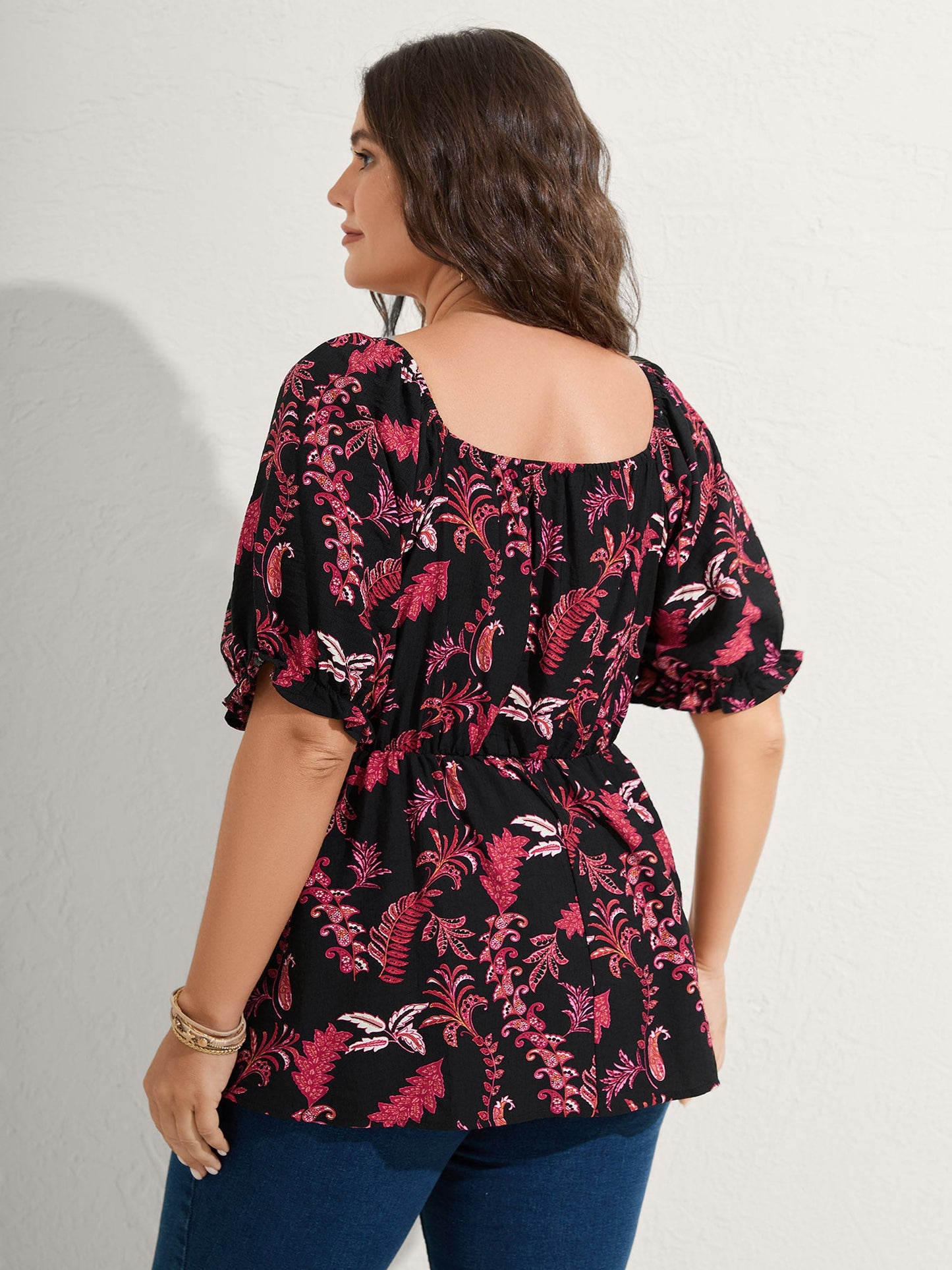 Boho Print Neck Tie Flowy Shirt