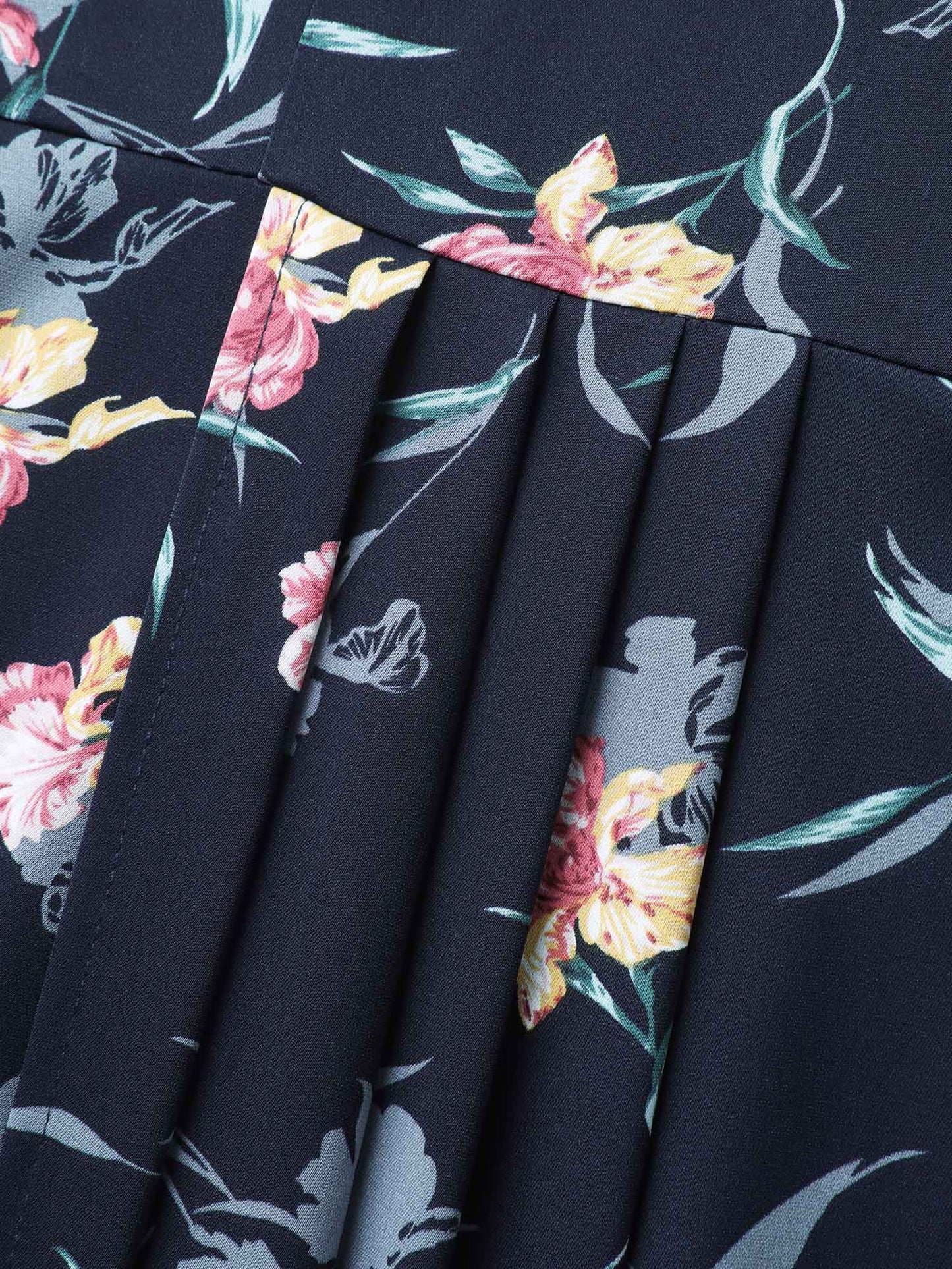 Notched Collar Floral Print Overlap Midi Dress