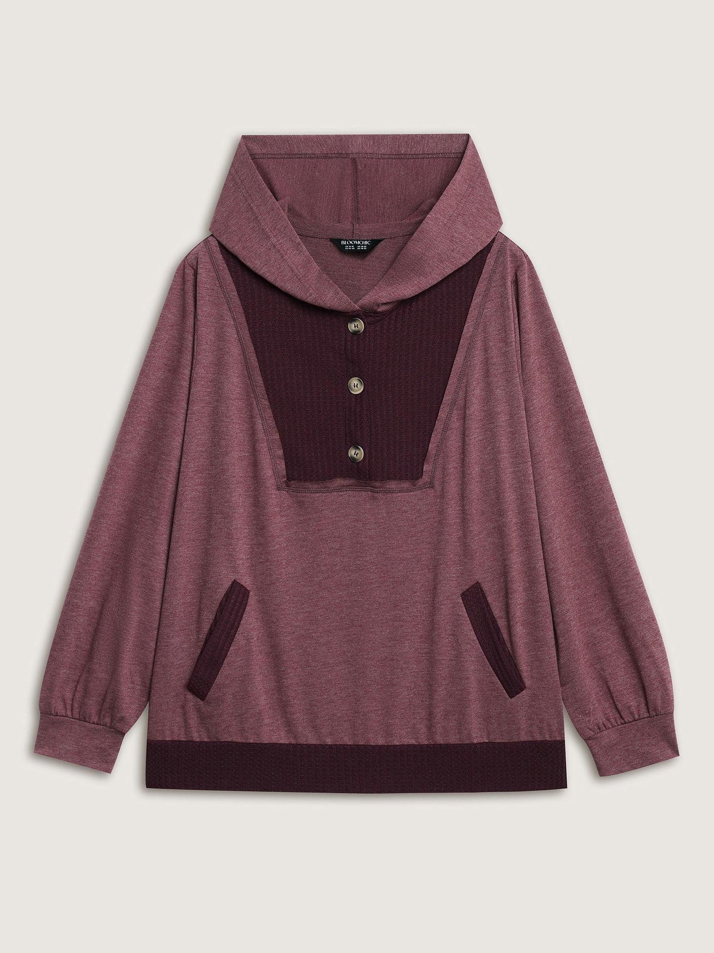 Color Contrast Button Detail Hoodie