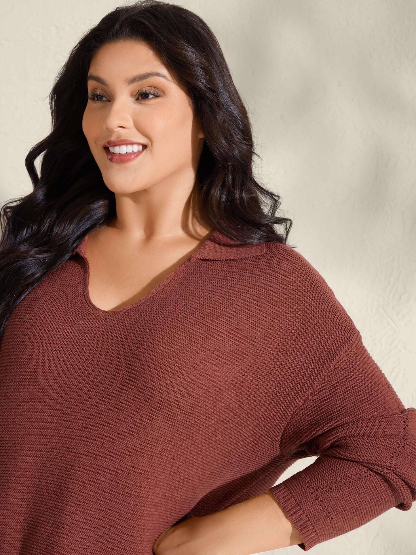 Polo Collar Textured Solid Pullover