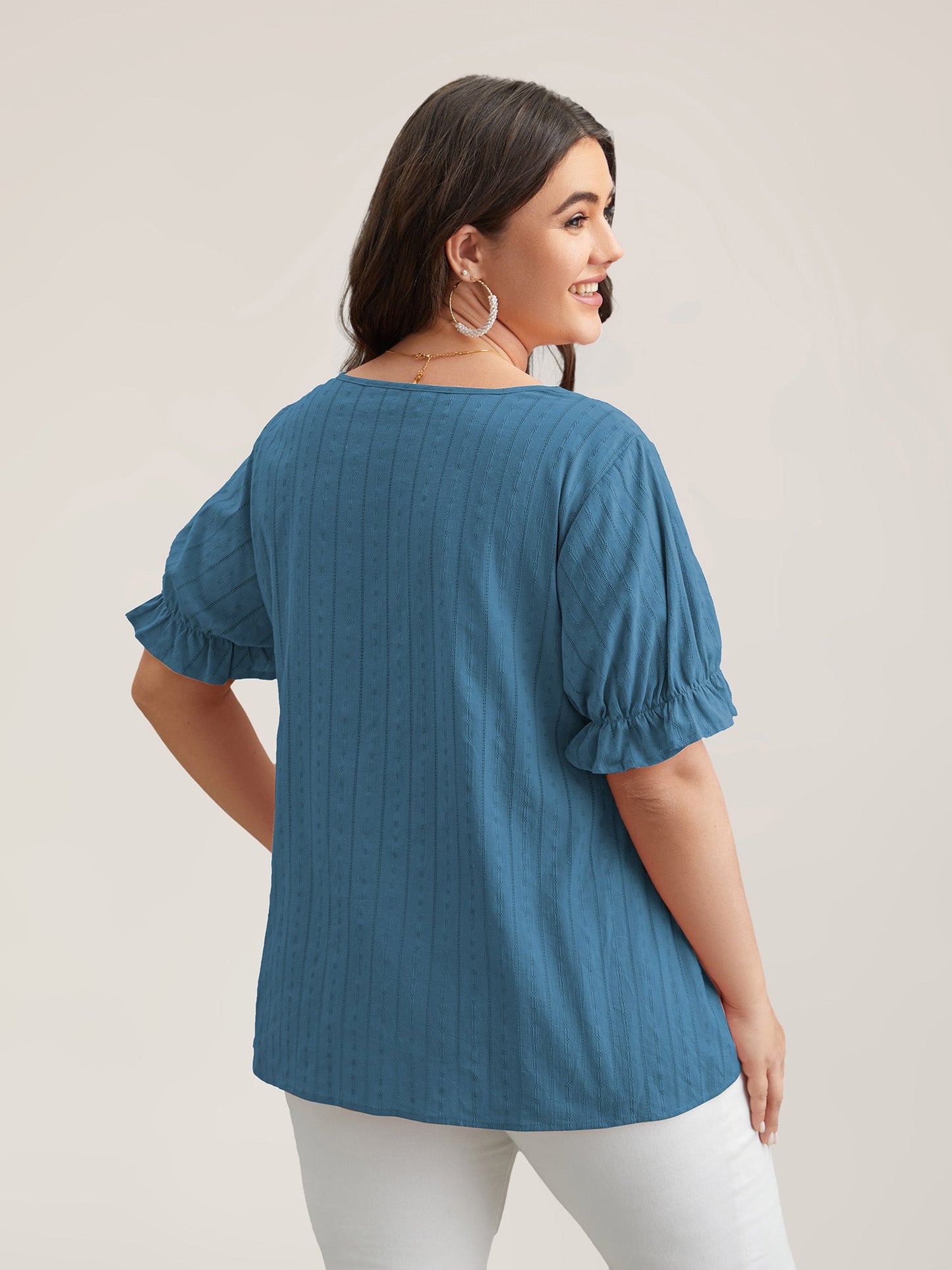 Cotton Square Neck Ruffled Sleeve Shirt