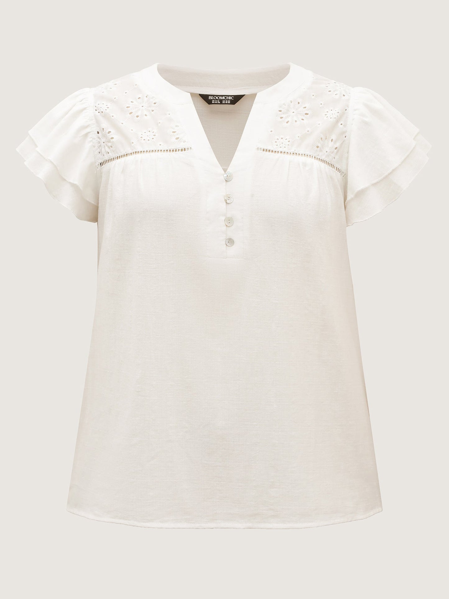 Cotton Lace Eyelet Trim Layered Sleeve Blouse