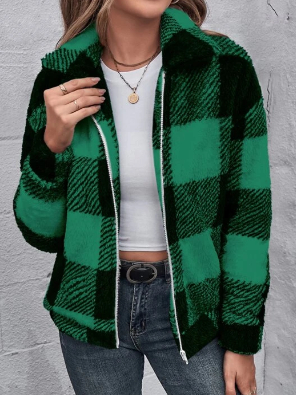 Gingham Zip Cotton Jacket