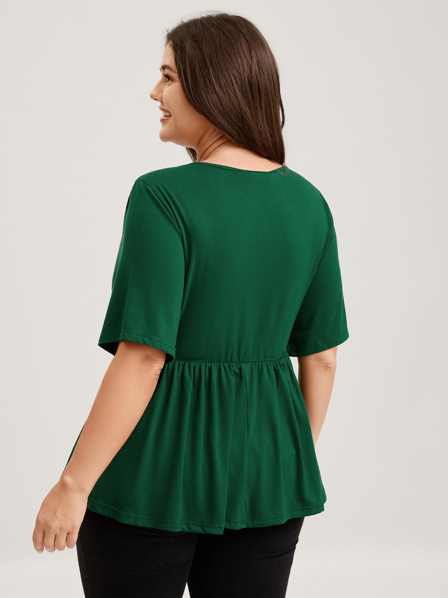 Scalloped Lace Neck Cinched Flared T-Shirt