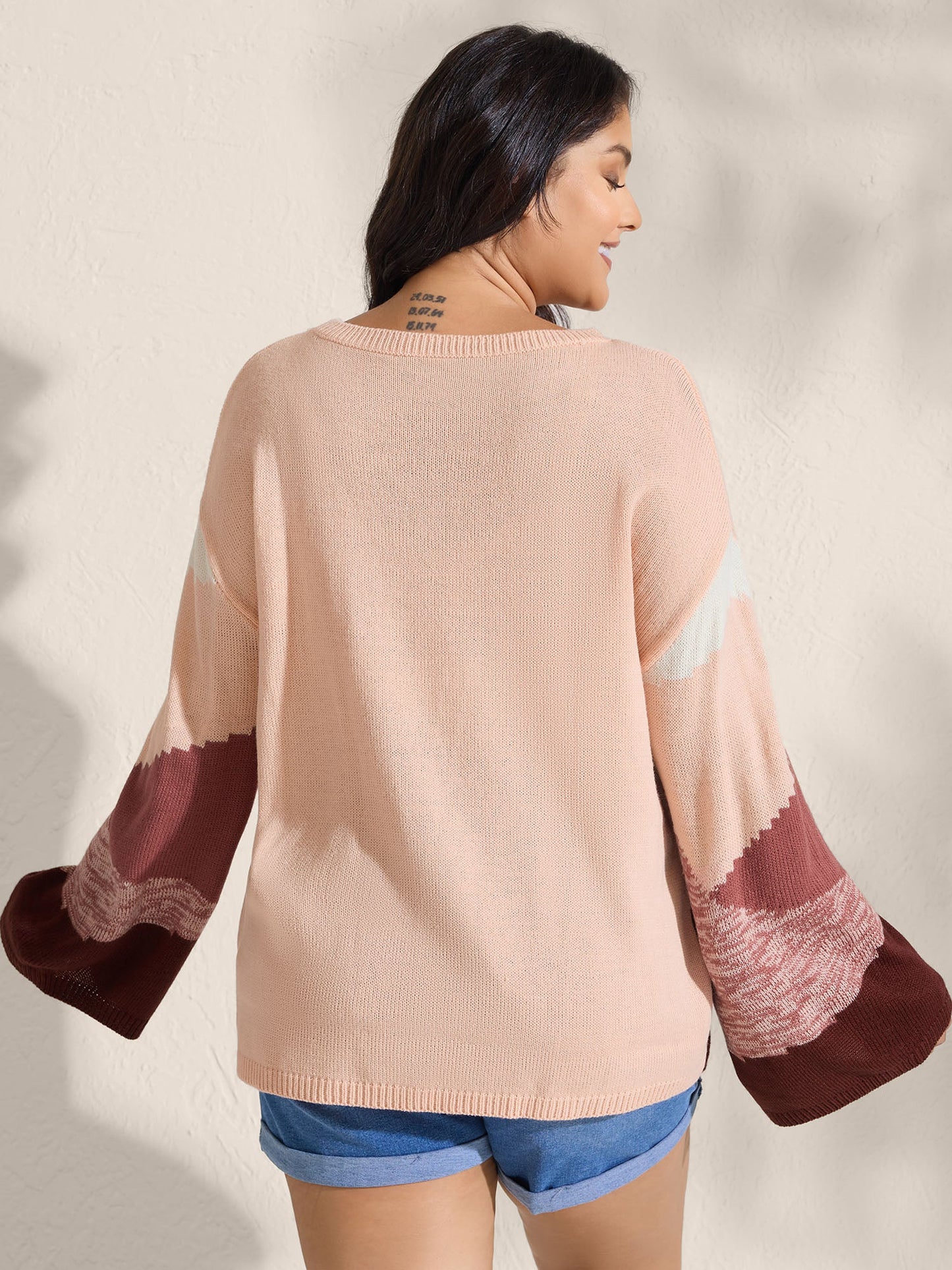 Color Block Drop Shoulder Ribbed Hem Pullover