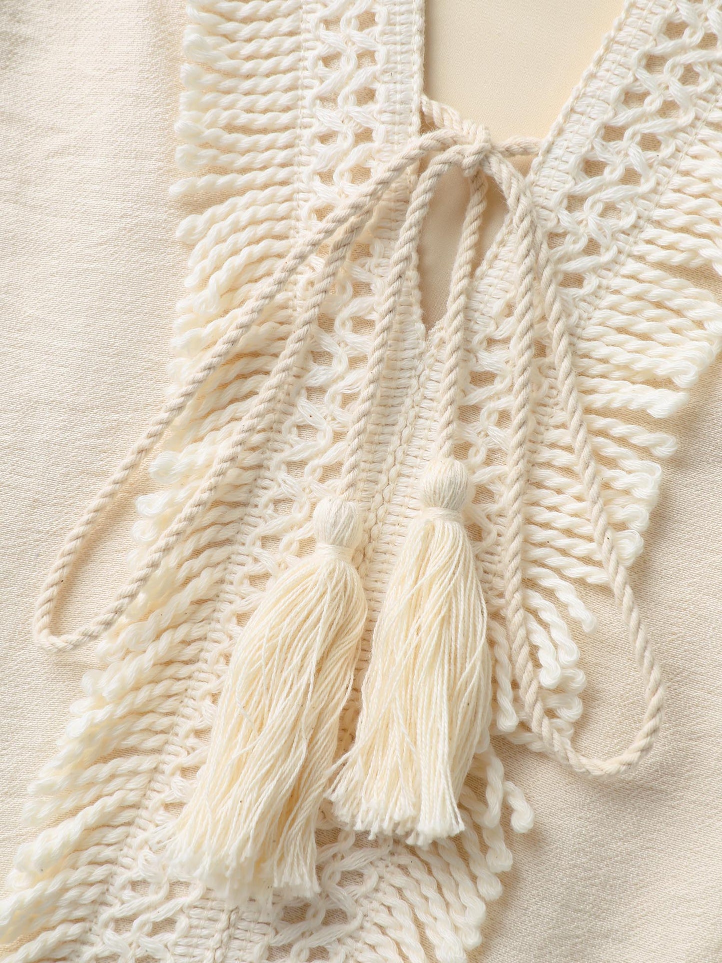Pure Cotton Tassels Lace Midi Dress