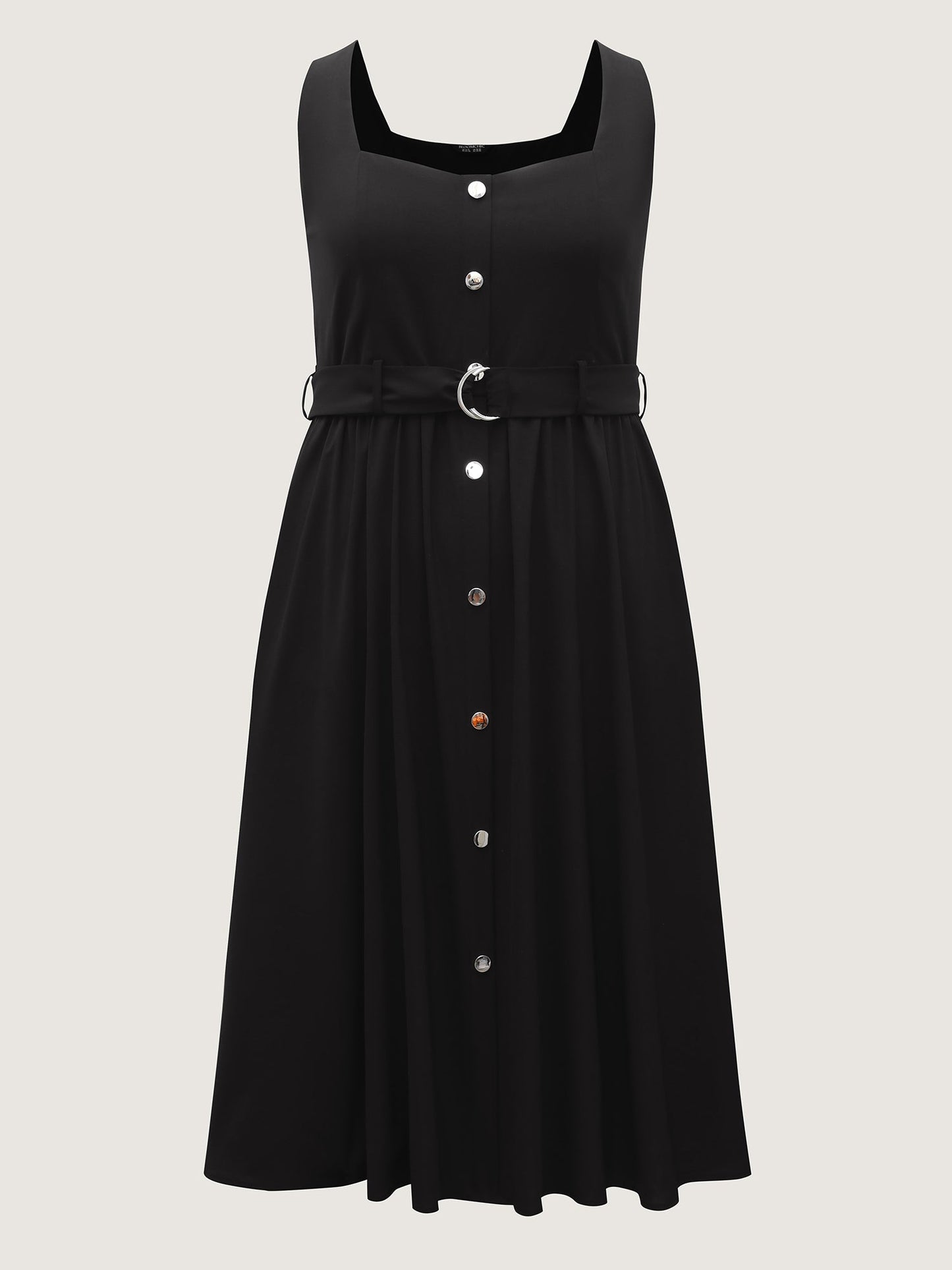Metal Buckle Button Front Midi Dress