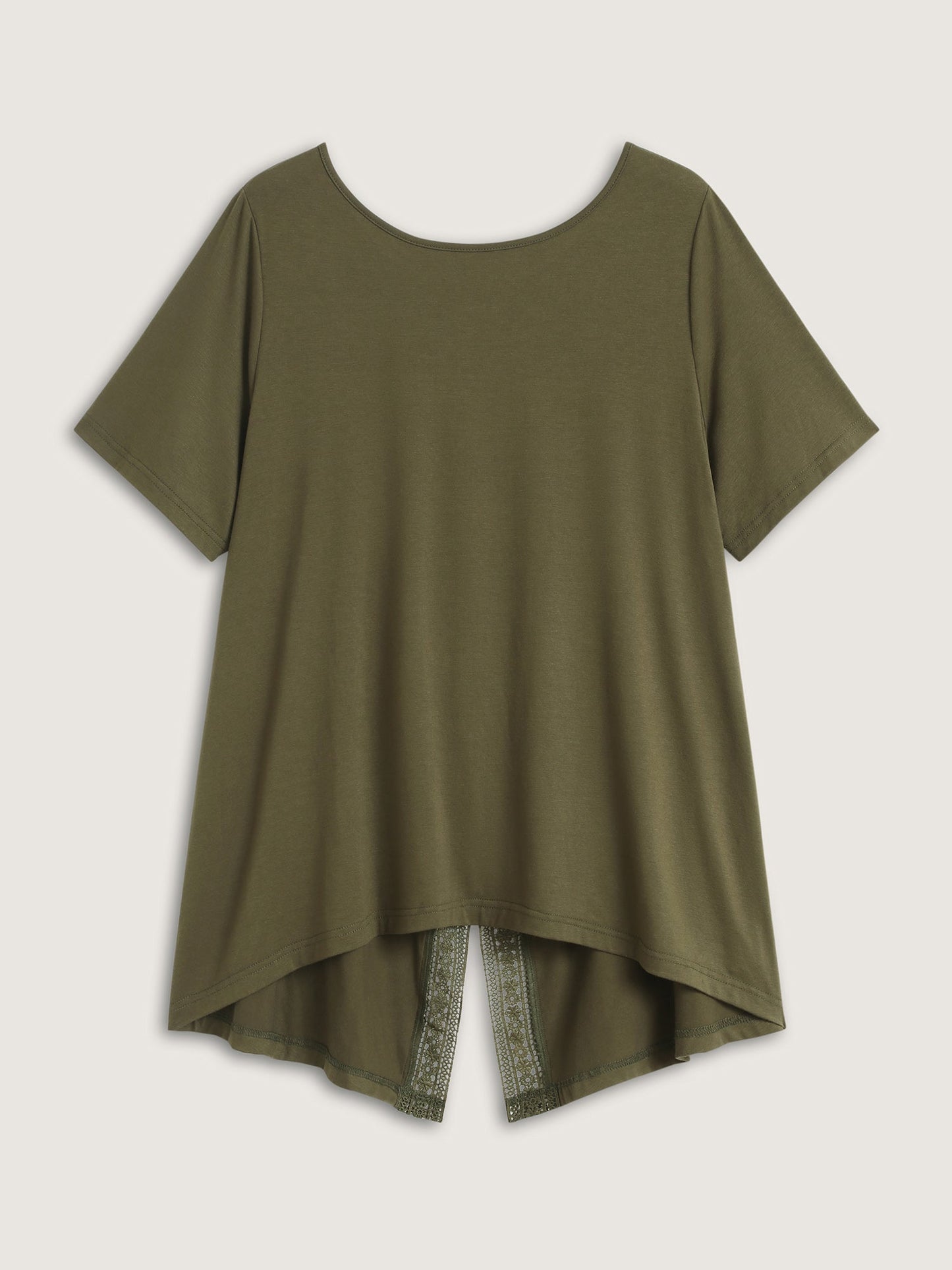 Split Lace Back Solid T-Shirt
