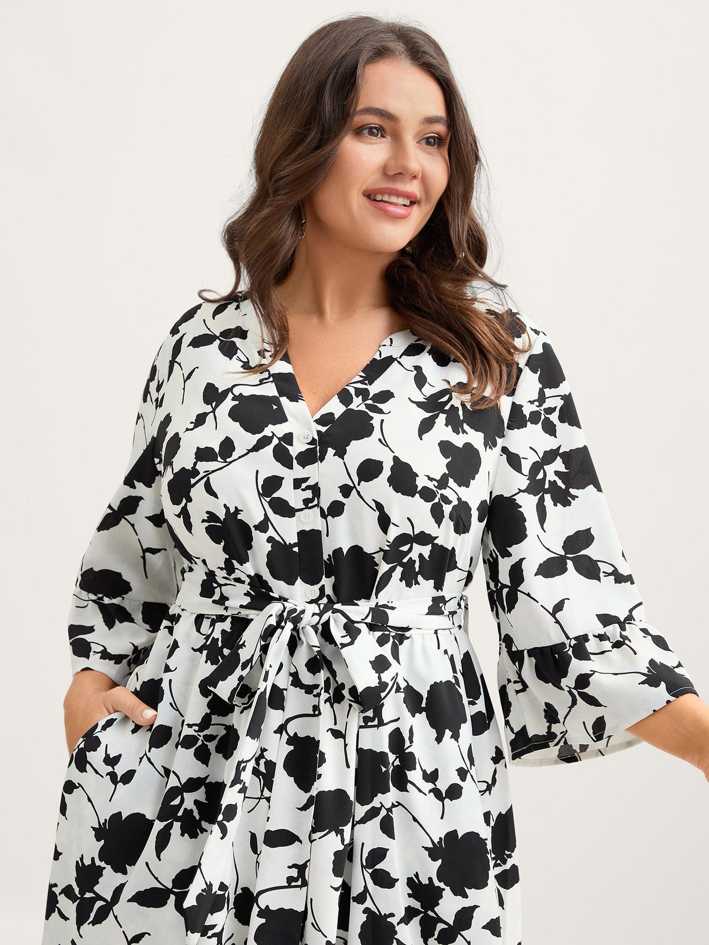 Floral Print Cut-Out Belted Midi Dress