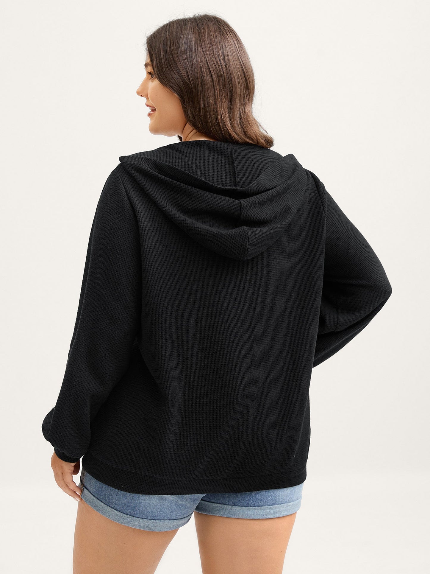 Textured Snap Buttons Hooded Sweatshirt