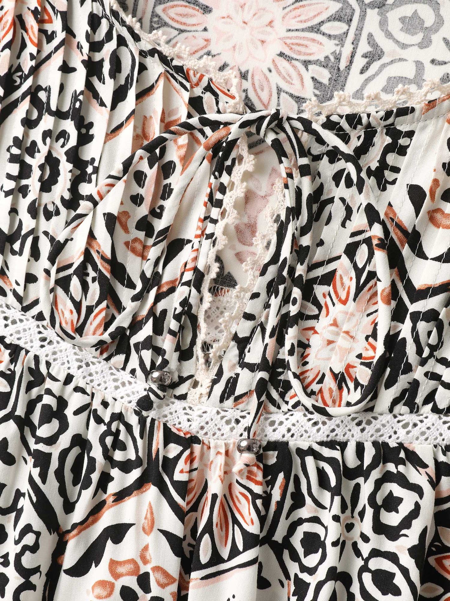 Ornate Print Toothpick Pleats Blouse