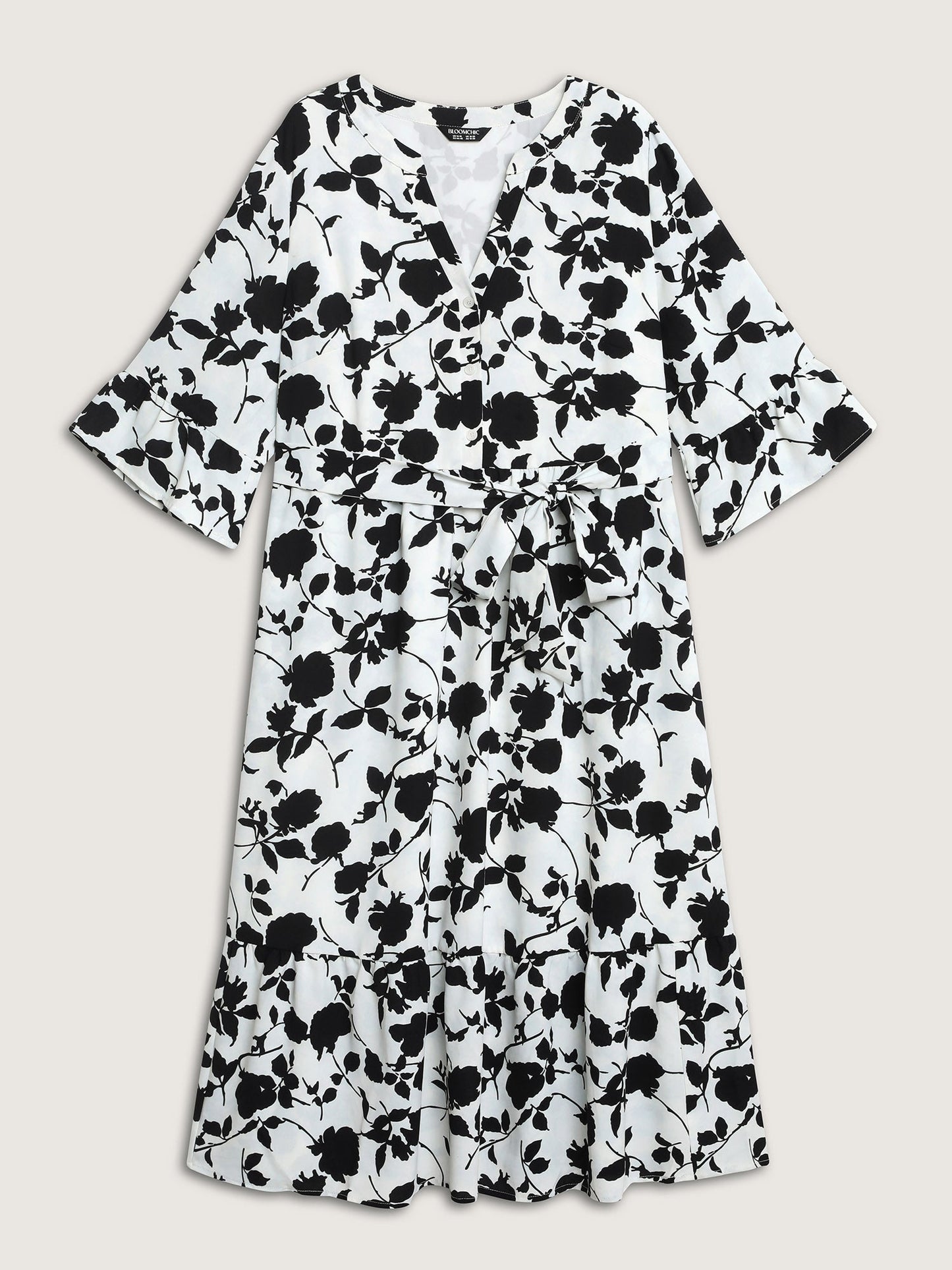 Floral Print Cut-Out Belted Midi Dress