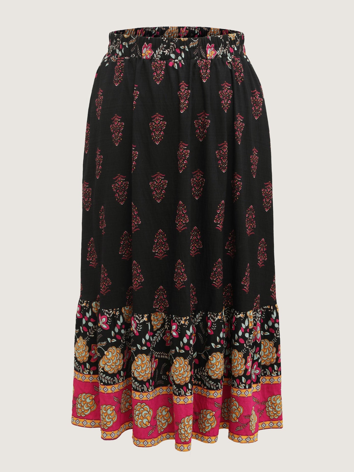 Boho Floral Waist Stretchy Midi Skirt