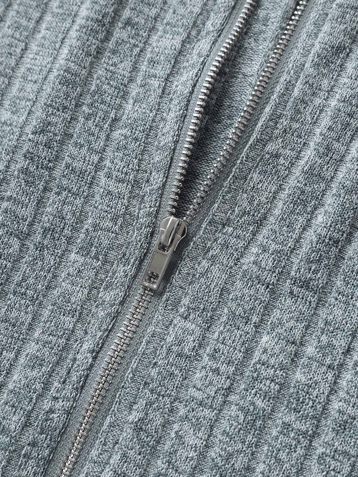 Ribbed Solid Textured Zipper Hoodie