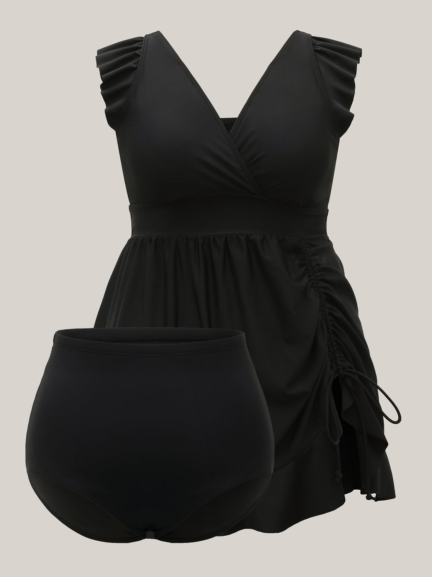 Ruffled Hem Flutter Sleeve Drawstring Swim Dress