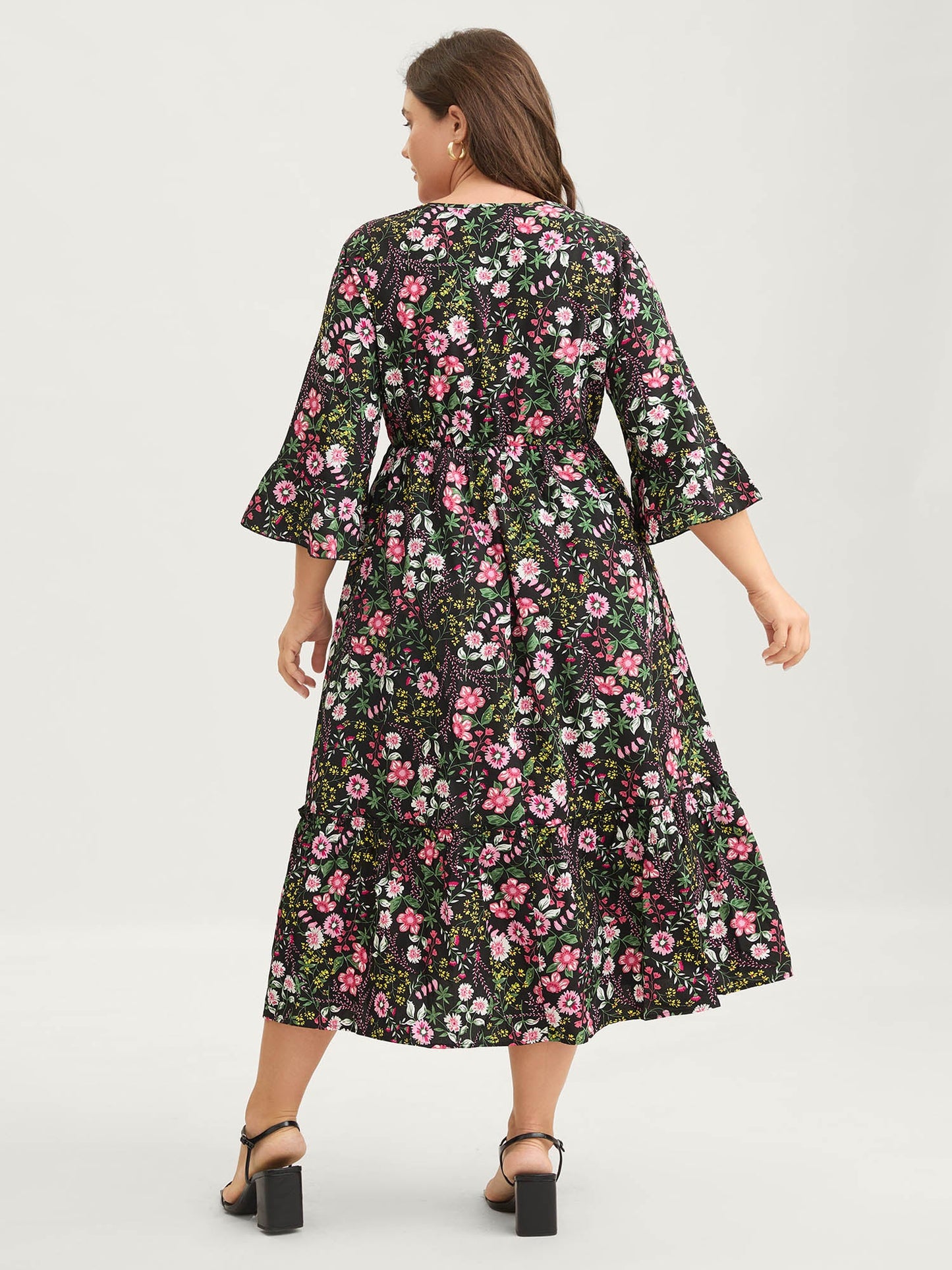 Floral Ruffled Square Neck Midi Dress