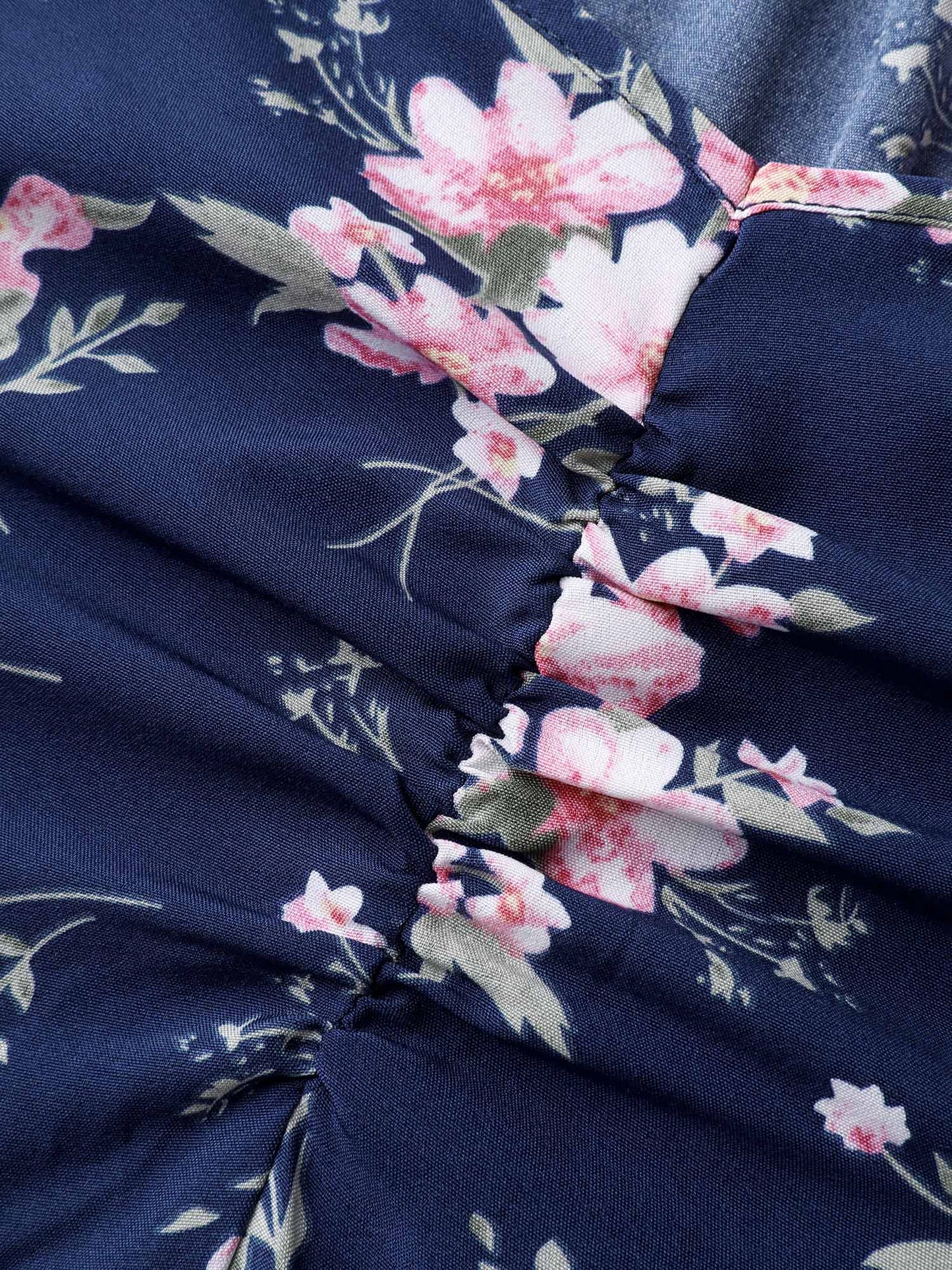 Floral Stretchy Waist Ruffled Midi Dress