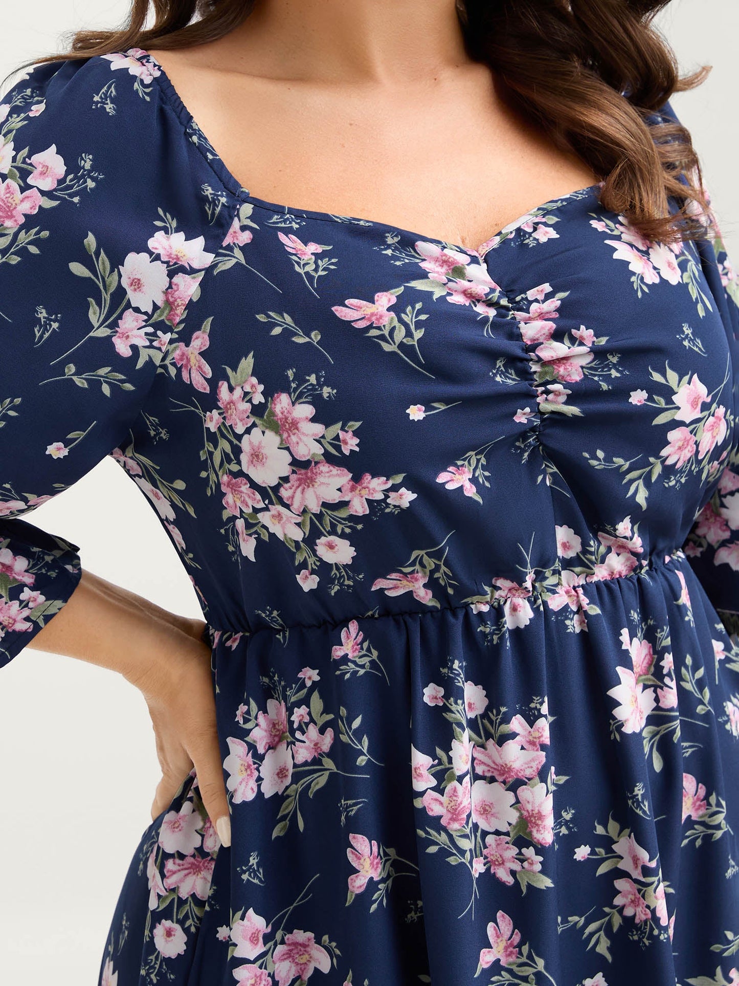 Floral Stretchy Waist Ruffled Midi Dress