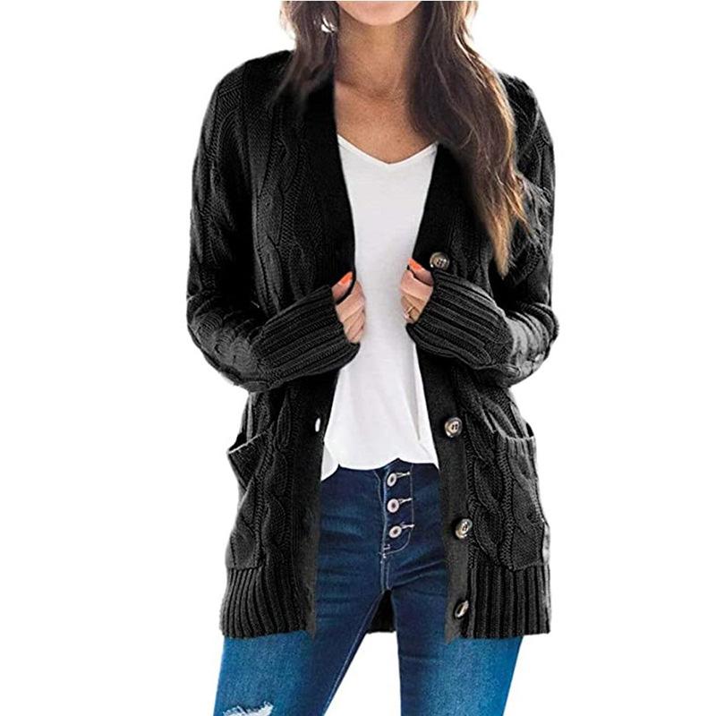 Casual Cardigan Solid Color Twist Button Sweater