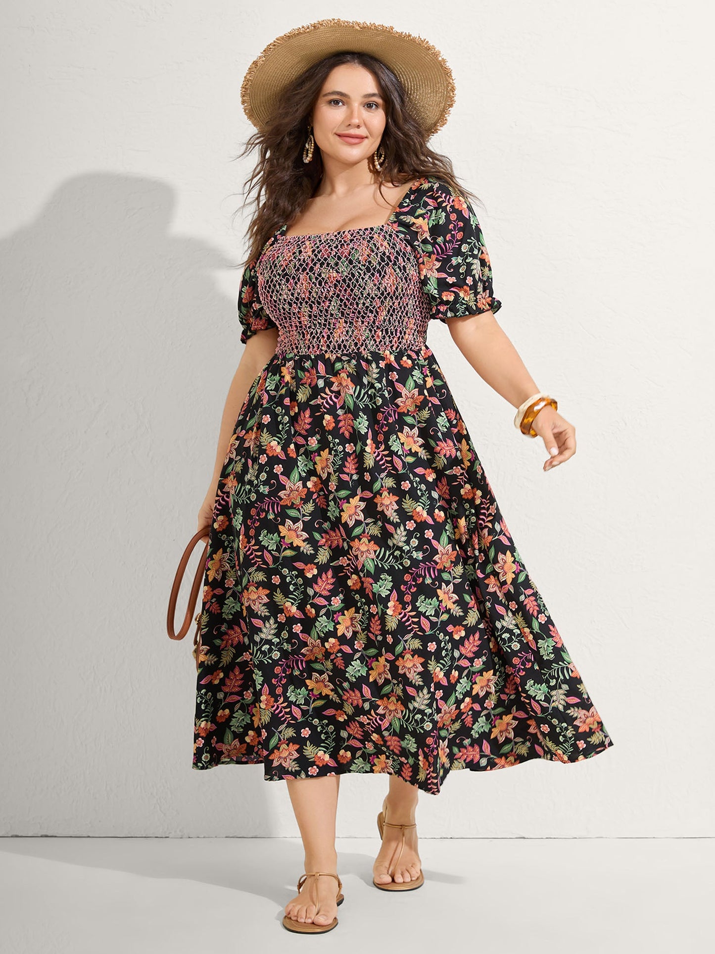 Net Shirred Paisley Print Midi Dress