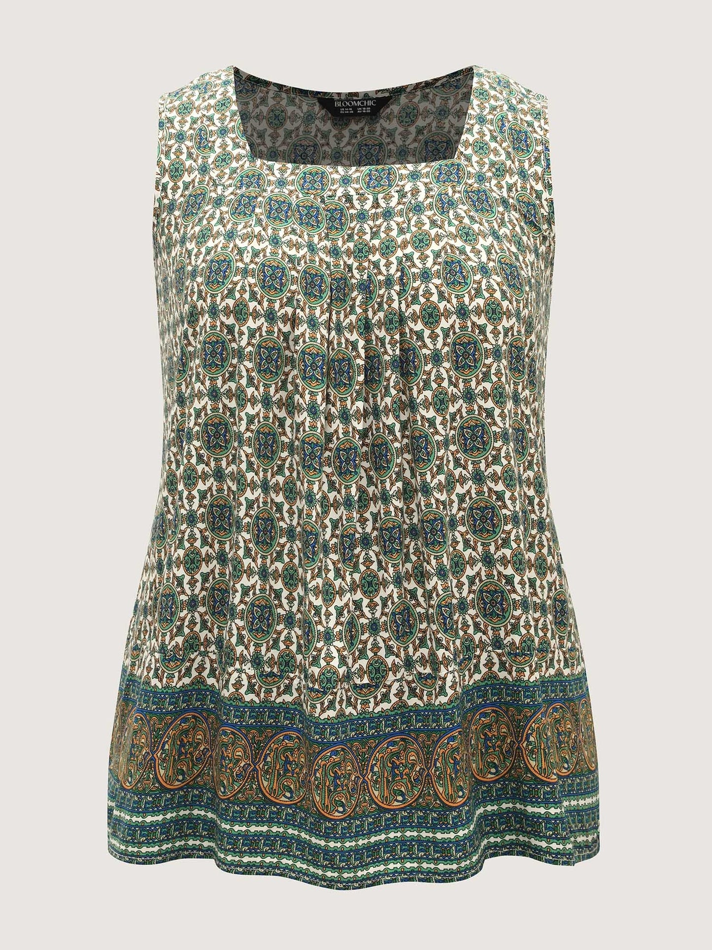 Floral Print Pleated Neckline Tank Top