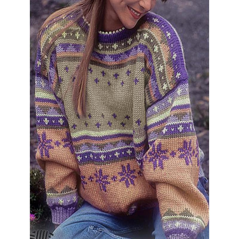 Printed Stitching Round Neck Sweater