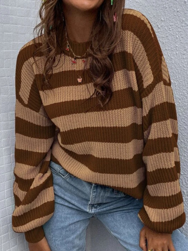 Striped Pattern Drop Shoulder Sweater