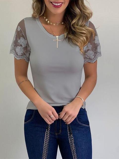 Lace Short Sleeve Casual Tops