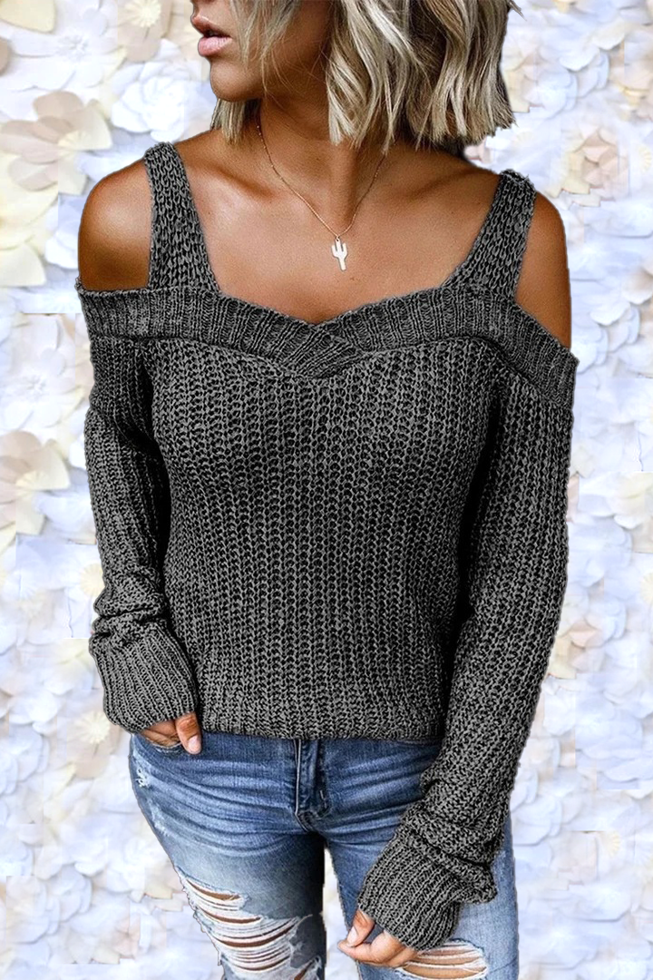 Casual Sling Strapless Solid Color Long Sleeve Sweater
