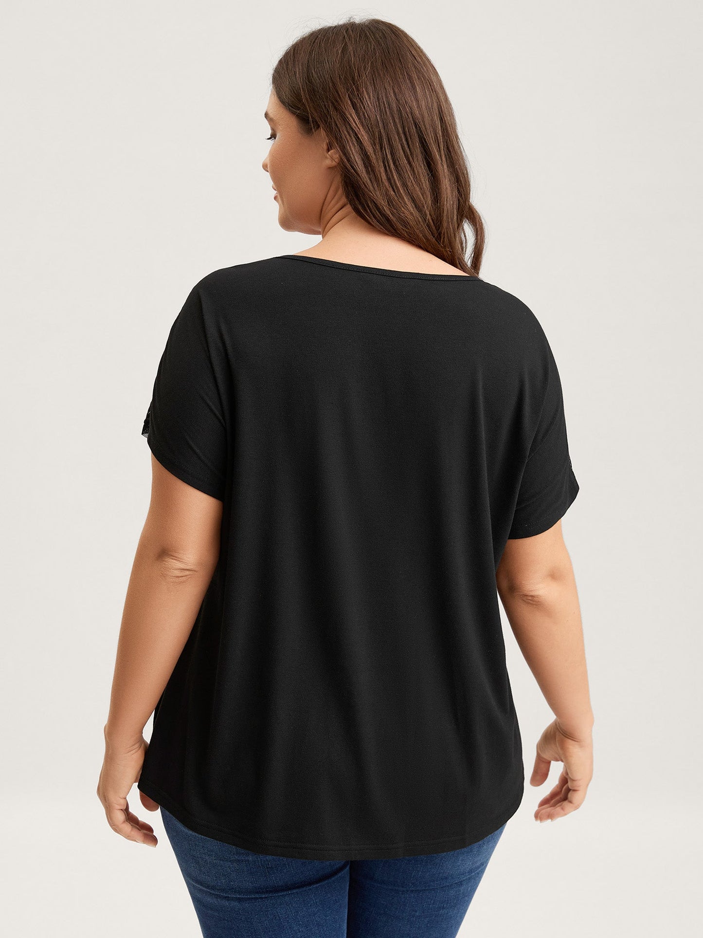 Lace Trim Sheer Solid T-Shirt