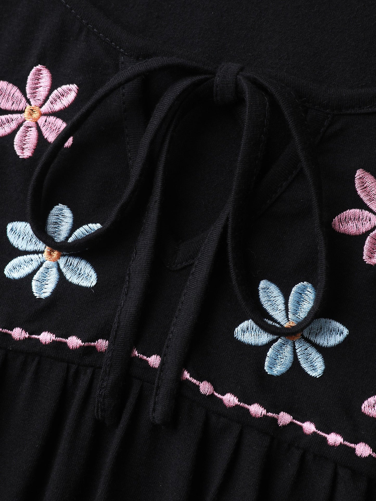 Floral Neck Embroidery Flowy T-Shirt