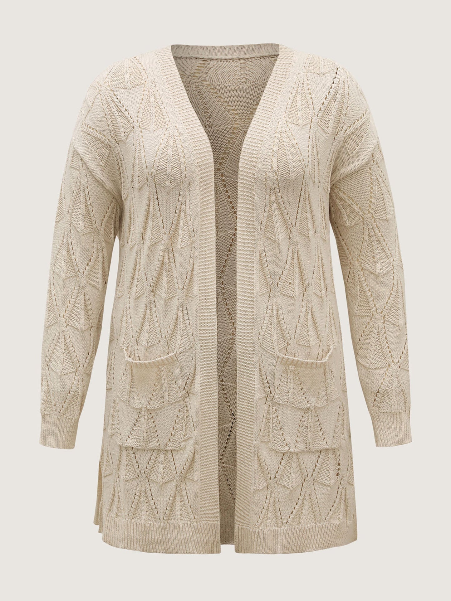 Textured Cut-Out Slit Pockets Knit Cardigan