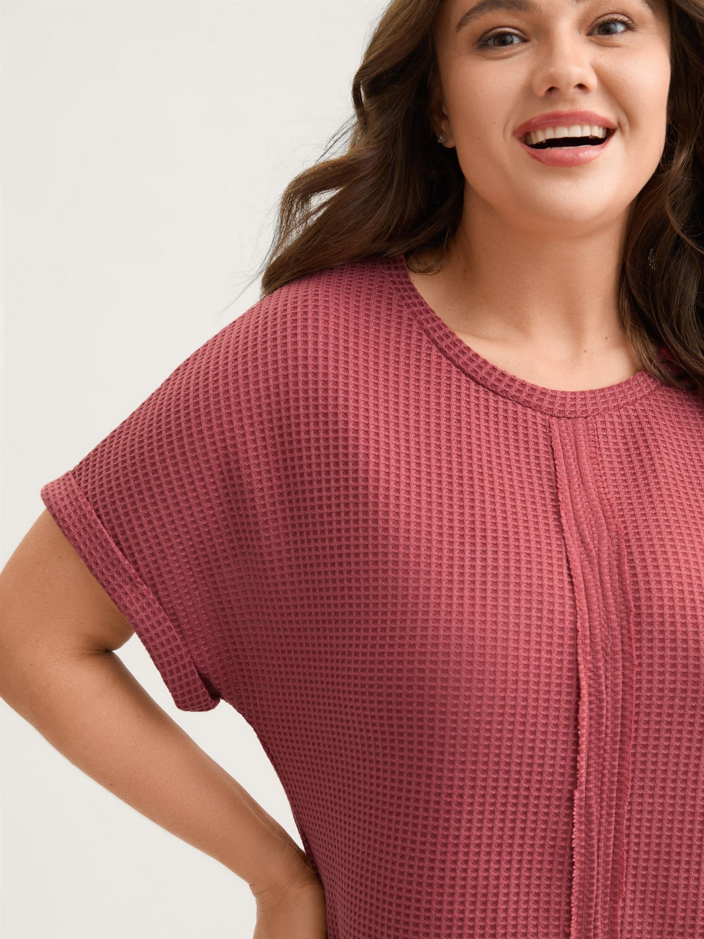 Waffle Seamed Front Solid T-Shirt